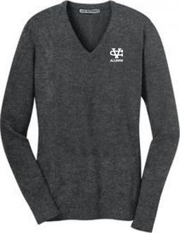 Ladies V-Neck Sweater, Charcoal Heather